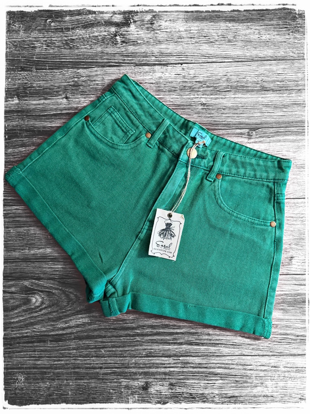 easel Emerald High-Rise Cuffed Denim Shorts